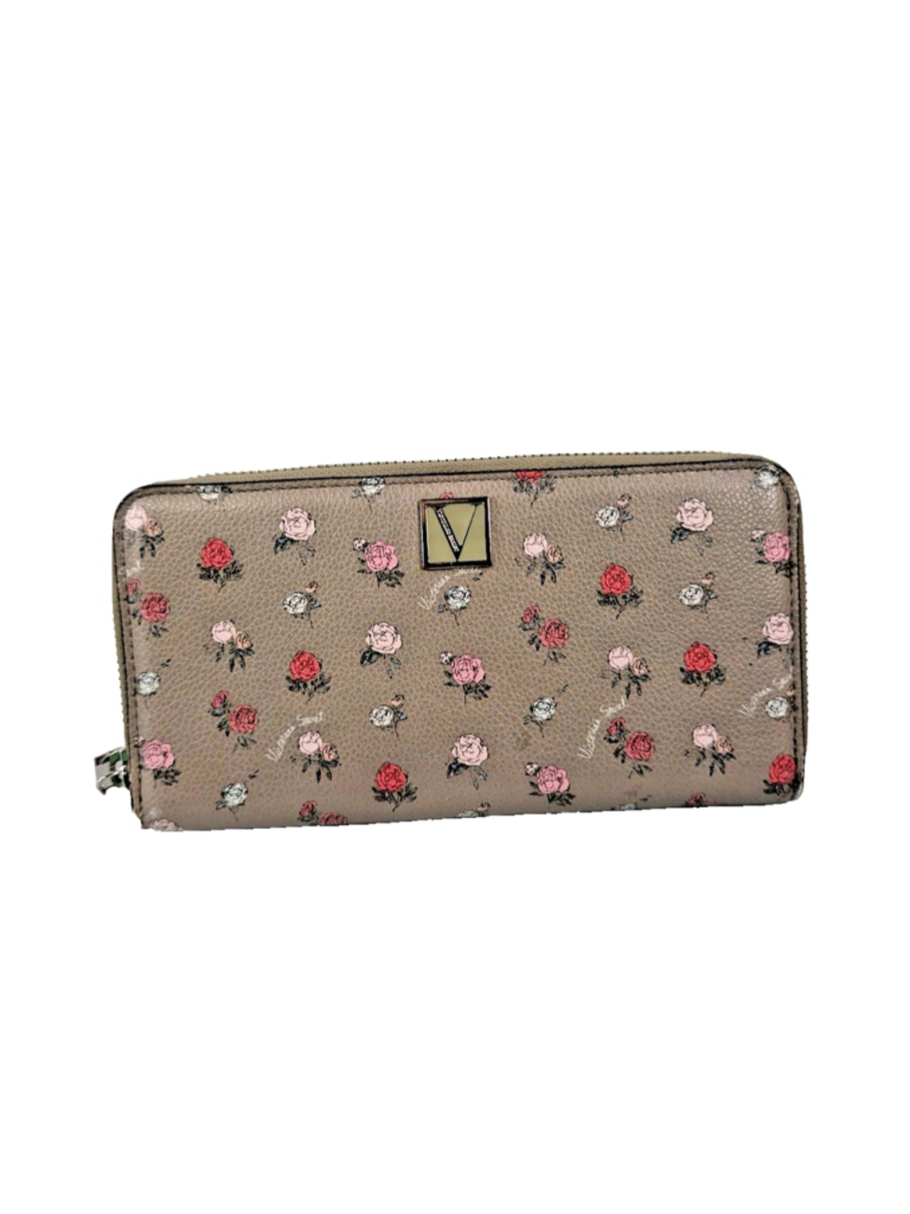 Victoria's Secret Wallet Large Bi-Fold Wallets For Women Gray Roses Floral Print